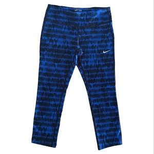 Nike Dri-Fit Workout Leggings - Calf Length Running Pants Royal Blue and Black S